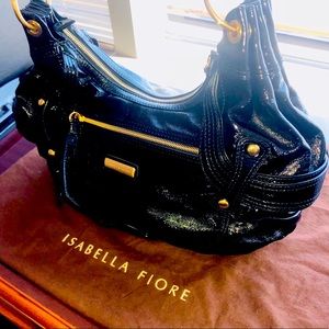 Isabella Fiore Black Patten Leather Satchel